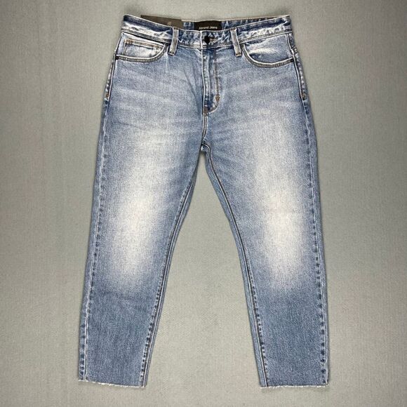 Abrand Jeans Mens 32 Relaxed Slim Taper Ankle Cropped Blue Denim Raw Hem NWT - Picture 1 of 11